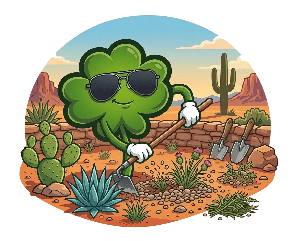 Shamrock mascot pulling weeds